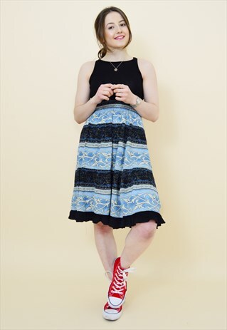 VINTAGE 90S BOHO BLUE CRINKLED HIGH WAISTED SKIRT