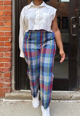 VINTAGE 80S MULTICOLOR PLAID HI-RISE TROUSERS (M/L)