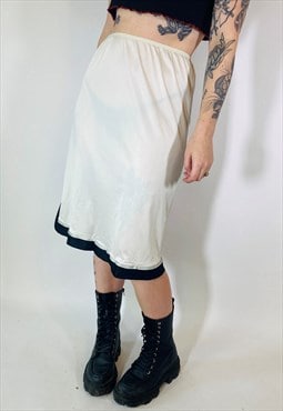 Vintage 90s 00s Y2K Satin White Midi Grunge Slip Skirt
