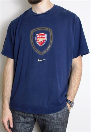 VINTAGE ARSENAL NIKE T-SHIRT EMBROIDERED NAVY FOOTBALL SHIRT