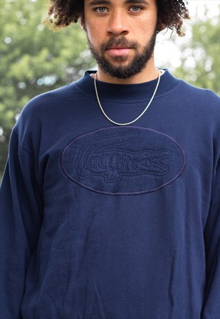 VINTAGE 90'S LACOSTE LARGE LOGO SWEATSHIRT IN NAVY