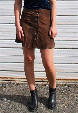 VINTAGE 70S CHOC BROWN SUEDE MINI SKIRT