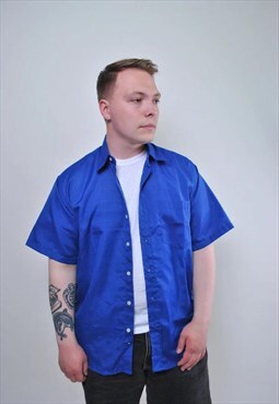 Vintage oversized work shirt, retro blue heritage shirt 