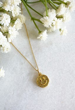 Gold Smiley Face CZ Necklace