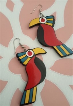 Toucan wooden statement dangle earrings