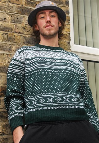 VINTAGE / 80'S / GREEN PATTERNED JUMPER