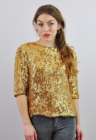 VINTAGE GOLD SEQUIN PARTY FESTIVAL TOP