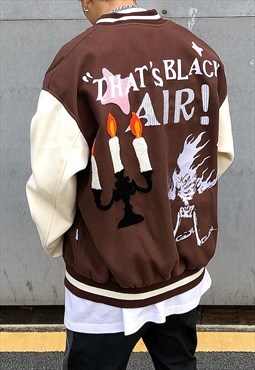 Brown Embroidered Oversized Baseball Varsity jacket Y2k