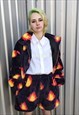 FLAME FLEECE JACKET HANDMADE FIRE BOLT BOMBER IN BLACK