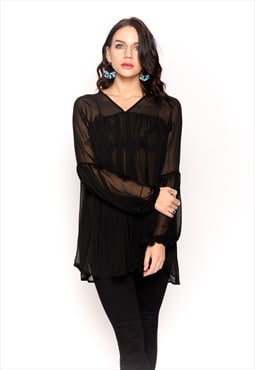 Oversized Blouse in Black with Balloon Sleeve