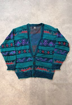 Vintage Abstract Knitted Cardigan Funky Patterned Sweater
