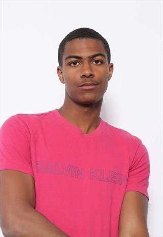 VINTAGE CALVIN KLEIN BIG SPELL OUT LOGO T-SHIRT PINK PURPLE
