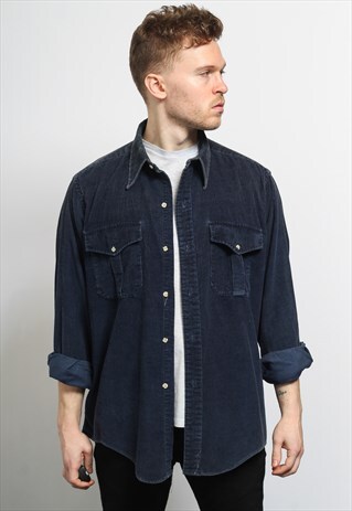 VINTAGE CORDUROY CORD SHIRT BLUE