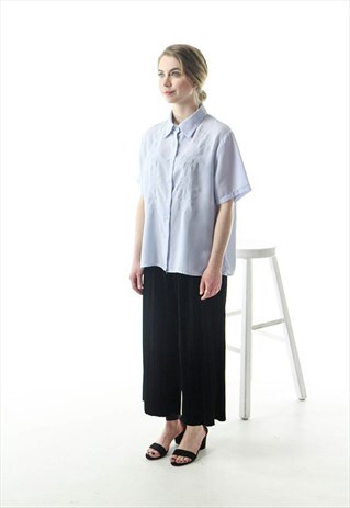 SHORT SLEEVE SILKY BLOUSE / RETRO LIGHT BLUE BLOUSE