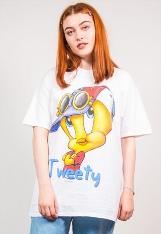VINTAGE 90'S TWEETY PIE LOONEY TUNES PRINT WHITE T-SHIRT