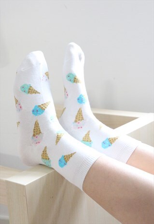 ICE CREAM PRINTED SOCKS - WHITE