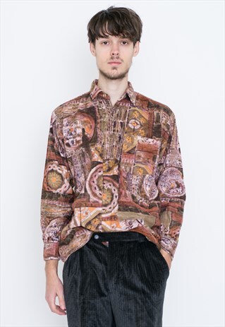 VINTAGE MULTI PATTERNED PAINT LONG SLEEVE RETRO SHIRT