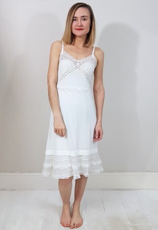 VINTAGE 80'S WHITE LACE NIGHT GOWN NIGHT DRESS