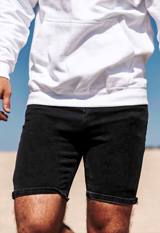 ESSENTIAL SLIM SKINNY DENIM JEAN SHORTS - BLACK
