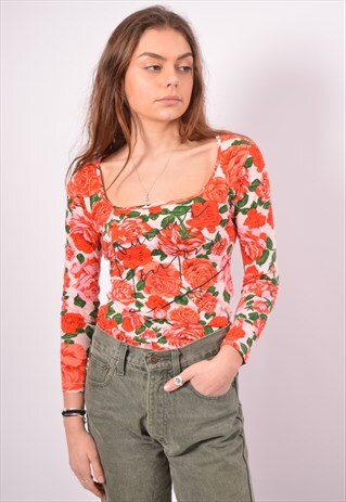 VINTAGE MOSCHINO TOP LONG SLEEVE FLORAL RED