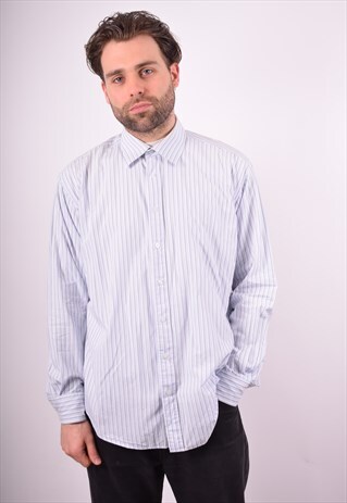 YVES SAINT LAURENT MENS VINTAGE SHIRT XL WHITE STRIPES 90S
