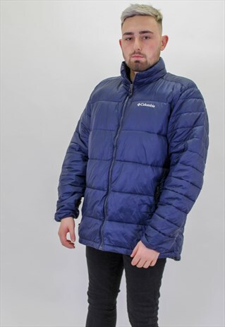 VINTAGE COLUMBIA PUFFER JACKET COAT IN BLUE LARGE
