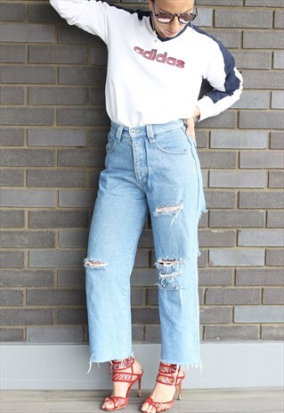 VINTAGE 1990S HIGH WAISTED CUT OFF RIPPED CROPPED JEANS