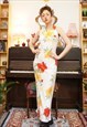 VINTAGE 90S RED / YELLOW / WHITE FLORAL VISCOSE MAXI DRESS