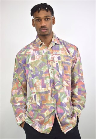 VINTAGE 90S PURPLE PINK GREEN PRINT SHIRT
