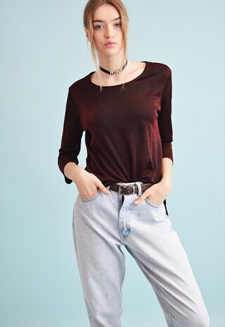 90'S RETRO GRUNGE OVERSIZED SHIMMER BLOUSE TOP