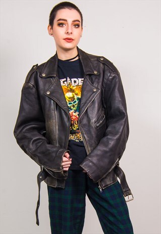VINTAGE HEAVY BLACK LEATHER BIKER PERFECTO JACKET