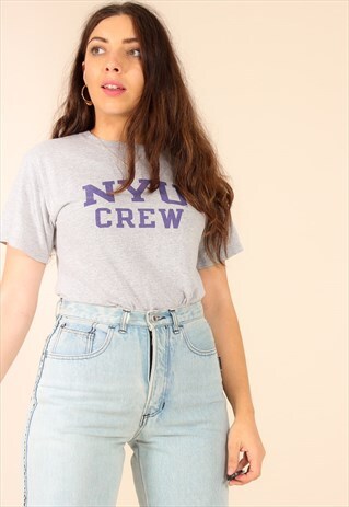 VINTAGE 90S CHAMPION T-SHIRT WITH NYU GRAPHIC PRINT