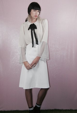 LILYNETTLE DRESS -WHITE PUSSYBOW TIE DRESS