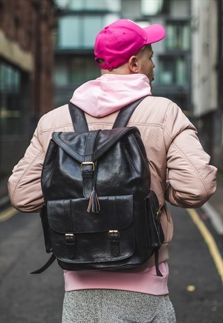 LUXURY LEATHER URBAN RUCKSACK BACKPACK (BLACK)