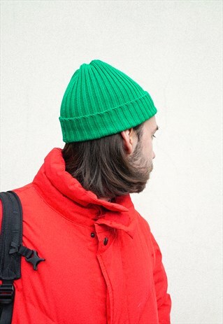 COTTON BEANIE HAT IN GREEN