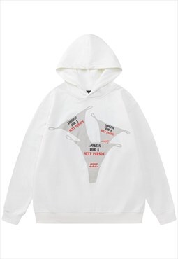 Grunge hoodie slogan pullover retro poster top in white