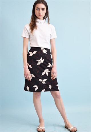90'S RETRO KITSCH FLORAL PRINT MIDI SKIRT