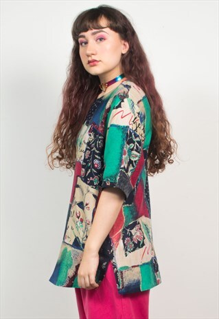 VINTAGE 90'S MULTICOLOUR ABSTRACT PATTERN TOP BLOUSE