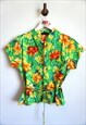 VINTAGE WOMEN'S GREEN FLOWER BLOUSE HAWAII TOP