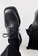 SQUARE TOE BROGUES SHOES EDGY PLATFORM BOOTS IN BLACK