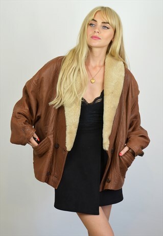 VINTAGE TAN BROWN LEATHER OVERSIZED AVIATOR JACKET