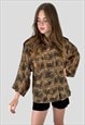 Vintage 80's Brown Black Animal Print Oversized Blouse