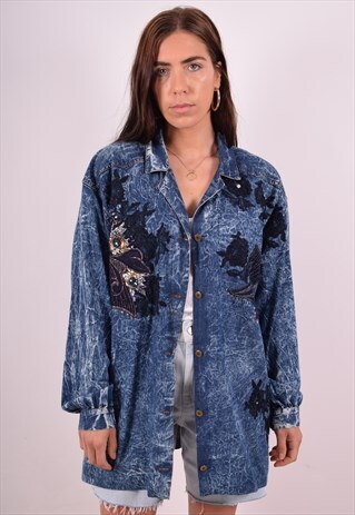WOMENS VINTAGE DENIM SHIRT XXL BLUE 90S