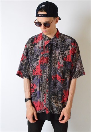 VINTAGE 90S ABSTRACT GRUNGE SHORT SLEEVE SILK SHIRT