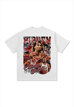White Scottie Pippen Graphic Cotton Fans T shirt tee