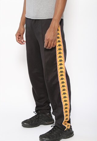VINTAGE KAPPA TAPE LOGO TRACK BOTTOMS BLACK