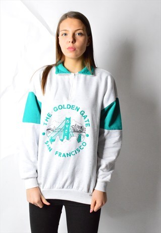 VINTAGE 80S GREY SAN FRANCISCO 1/4 ZIPPER SWEATSHIRT