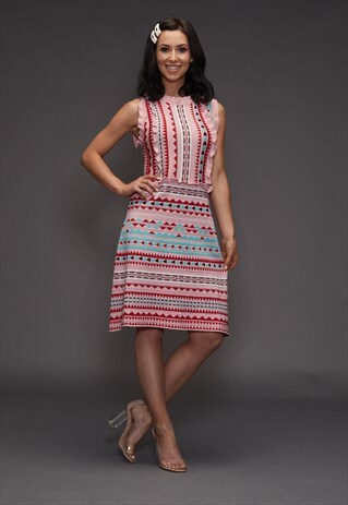 AZTEC BANDAGE DRESS PINK