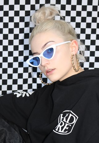 TINTED CAT EYE SUNGLASSES IN BLUE AND WHITE