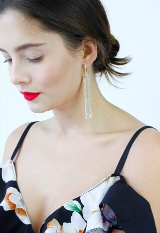 GOLD DIAMANTE LONG DROP DANGLE STATEMENT EARRINGS